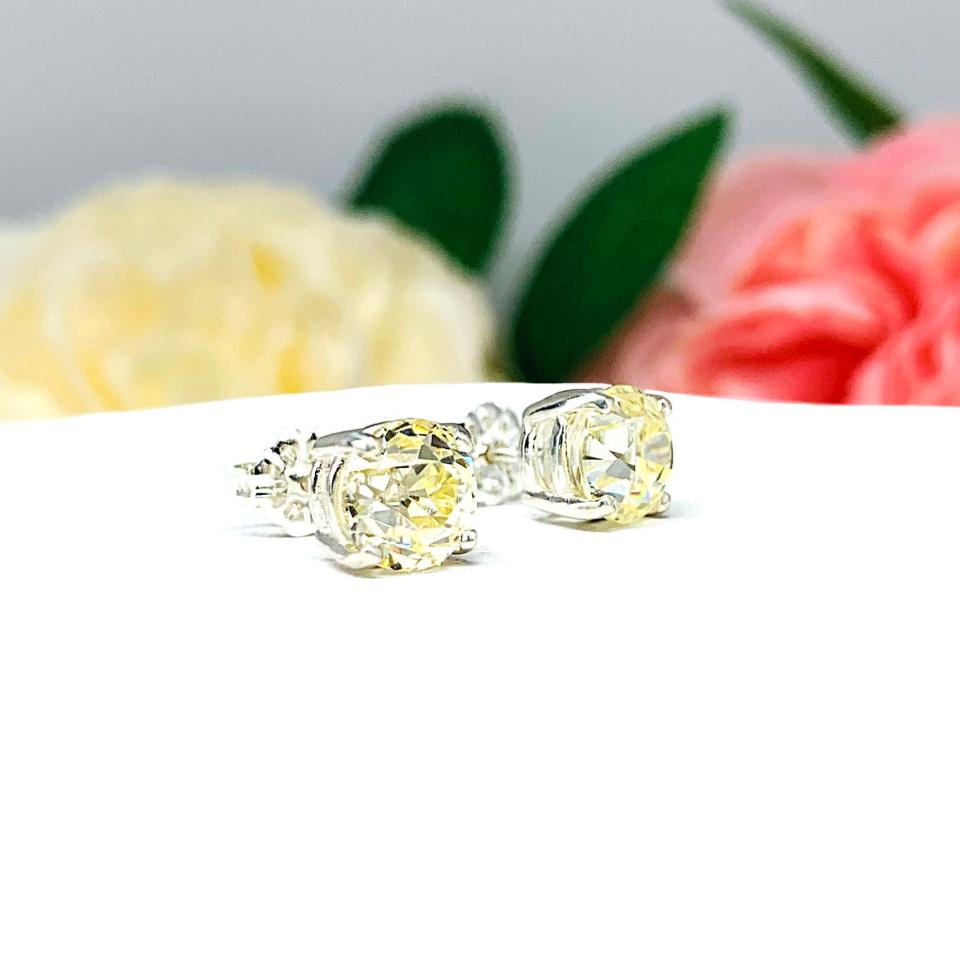 Light Yellow Old European Cut Cubic Zirconia Basket Stud Earrings