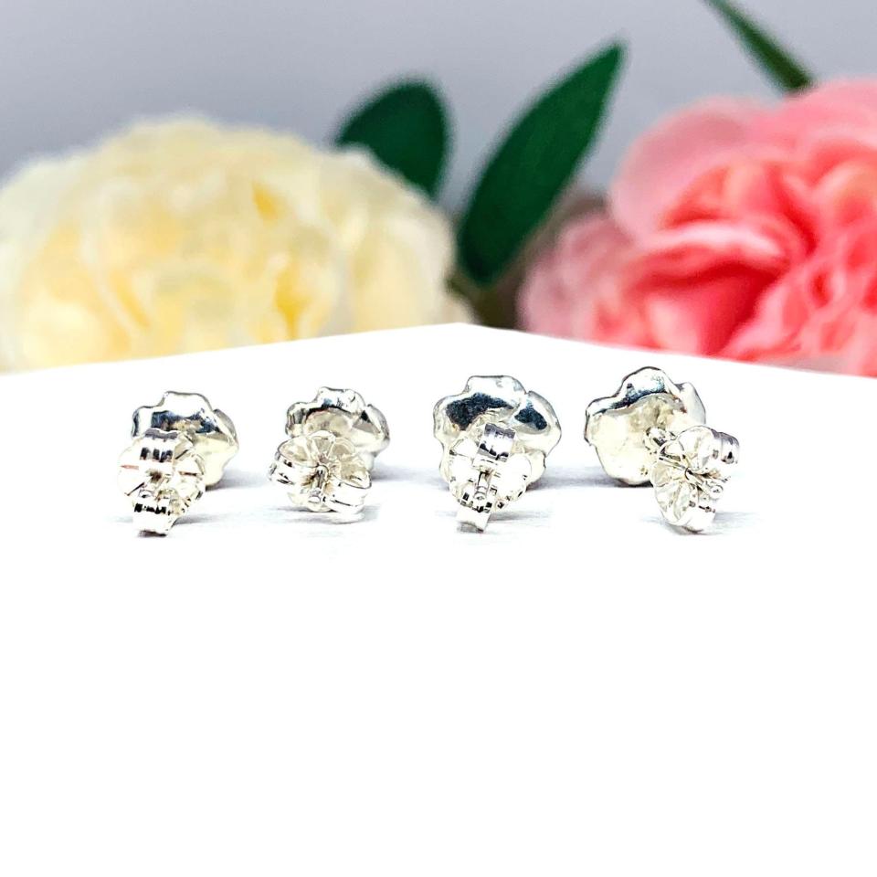 Birthstone Rose Sterling Silver Stud Earrings - 3mm or 4mm round gemstones