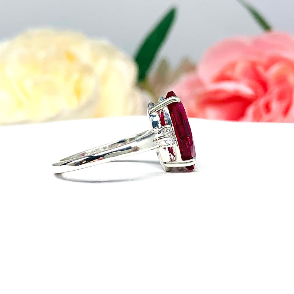 Lab Ruby Marquise CZ Accented Ring