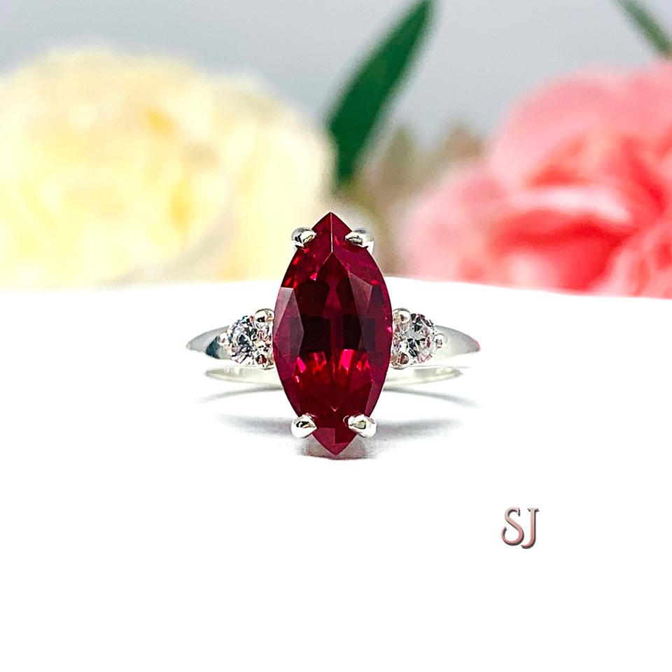 Lab Created Ruby Marquise Round CZ Ring
