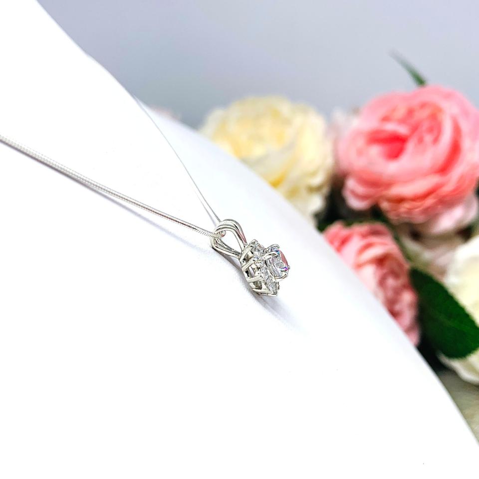 Round Cubic Zirconia Halo Pendant - Sterling silver necklace -  Three CZ sizes