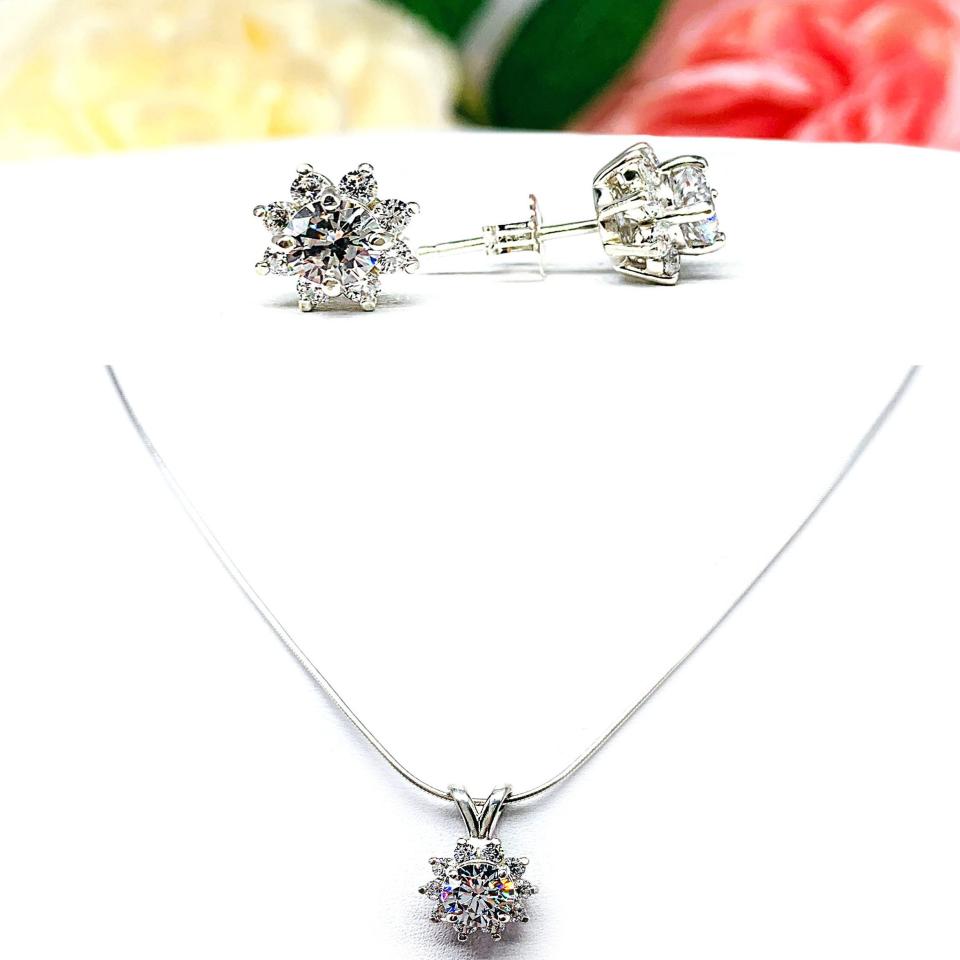 Round CZ Halo Sterling Silver Stud Earrings