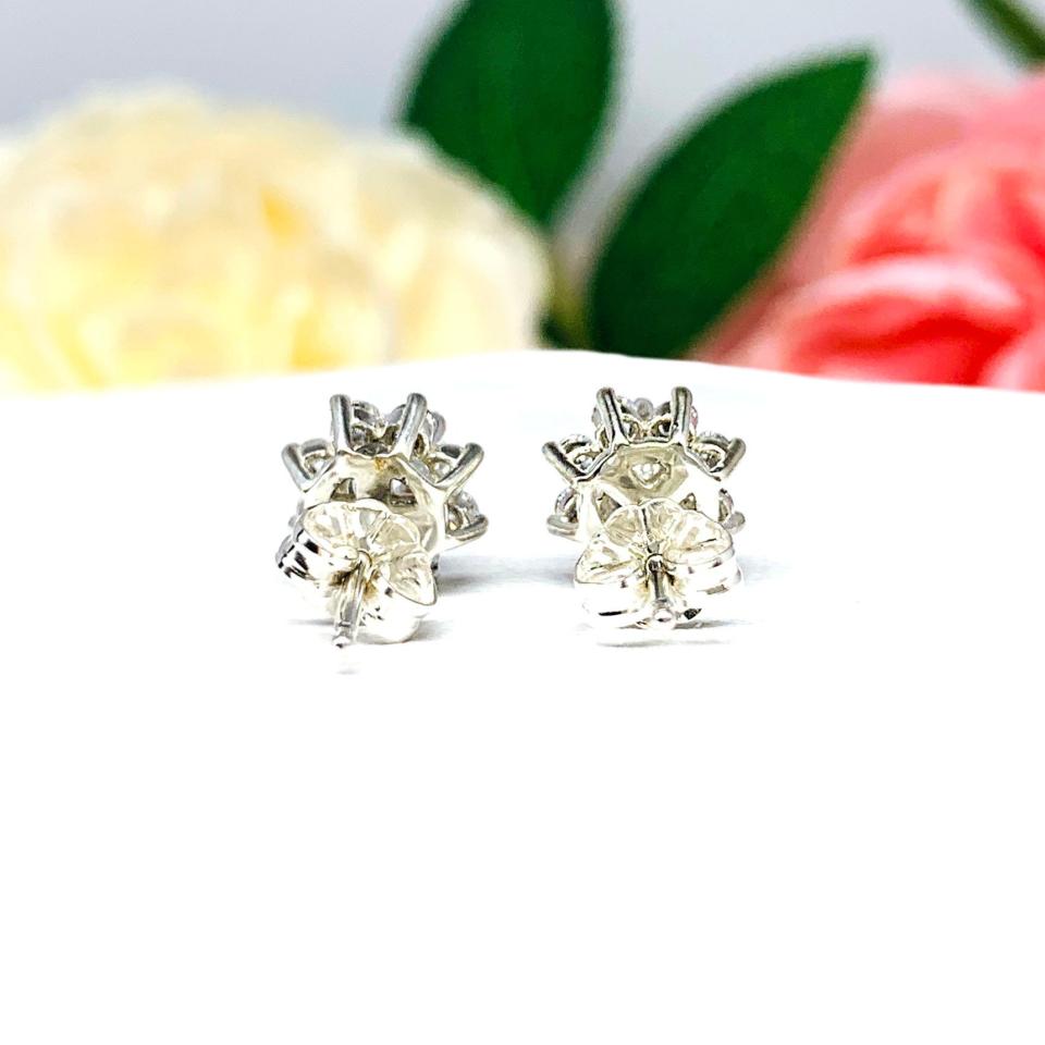 Round CZ Halo Sterling Silver Stud Earrings