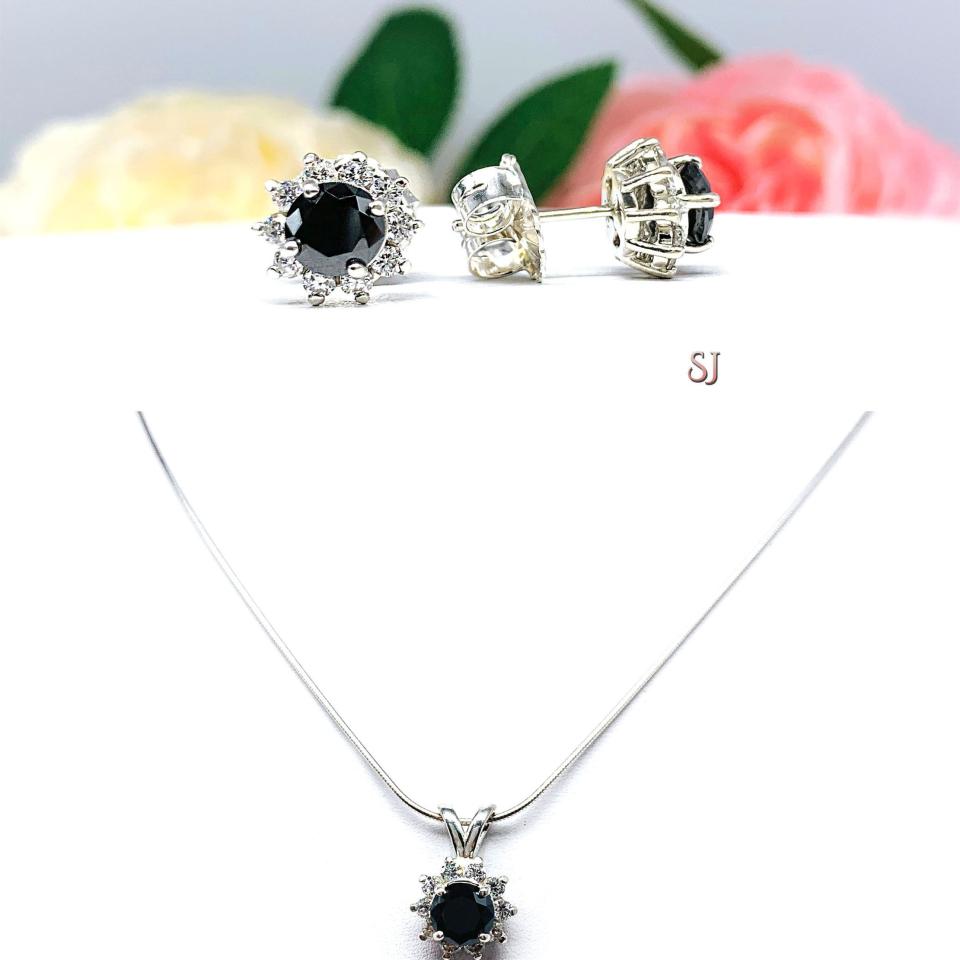 Black Round Moissanite Halo Pendant Necklace Sterling Silver Authentic