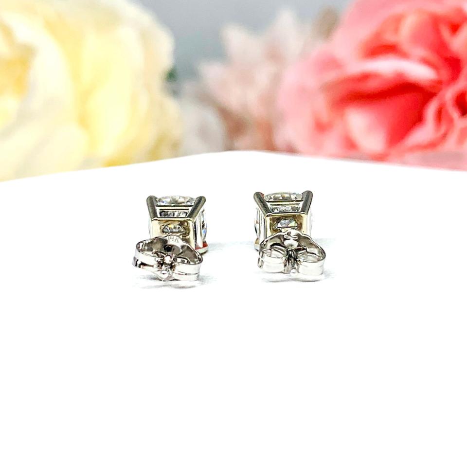 Cushion Moissanite Gold Stud Earrings -  Authentic moissanite - Solid gold settings