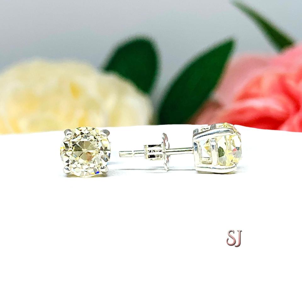 Light Yellow Old European Cut Cubic Zirconia Basket Stud Earrings