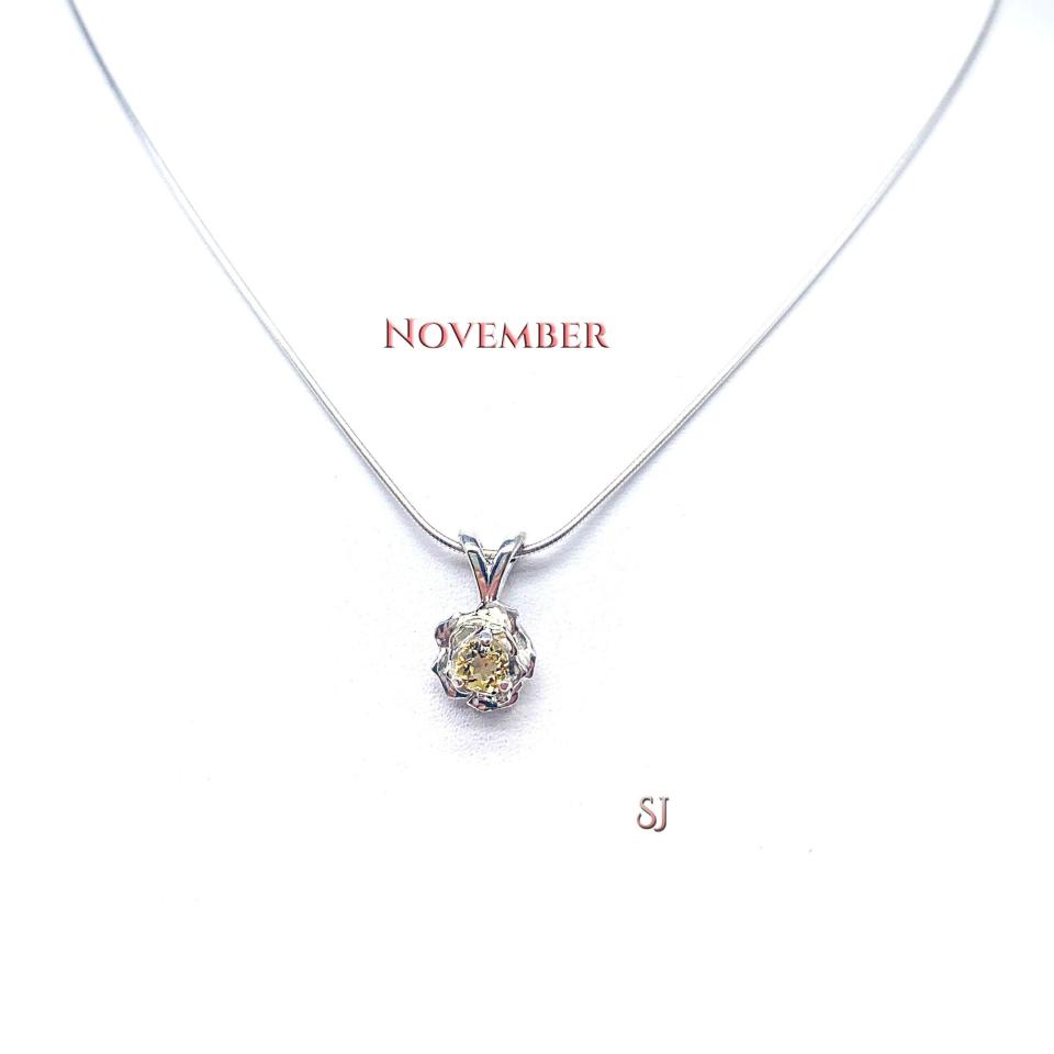 Birthstone Rose Pendant Necklace - 4mm round gemstone - Sterling silver pendant and chain