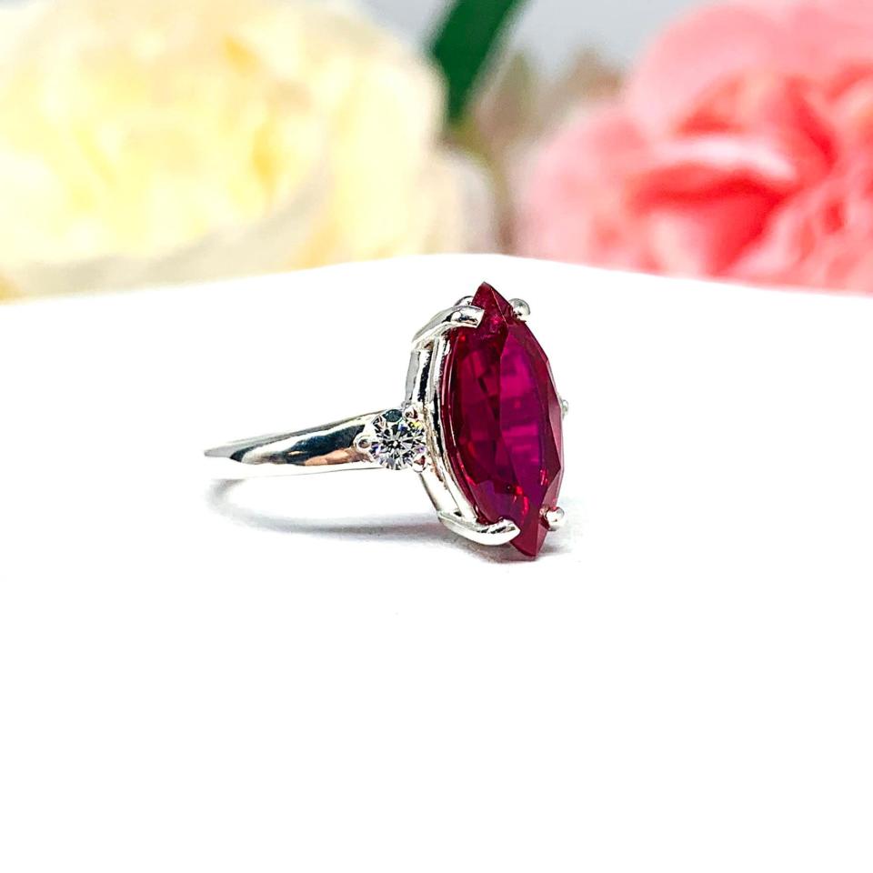 Lab Ruby Marquise CZ Accented Ring