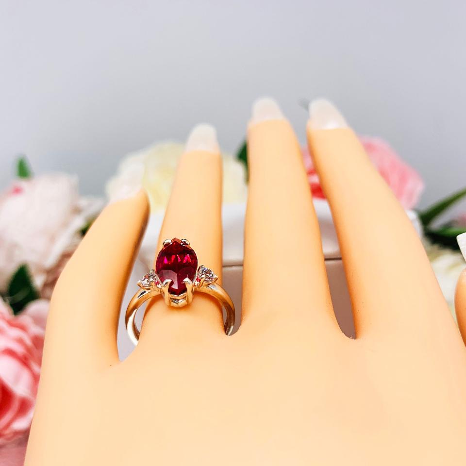 Lab Ruby Marquise CZ Accented Ring