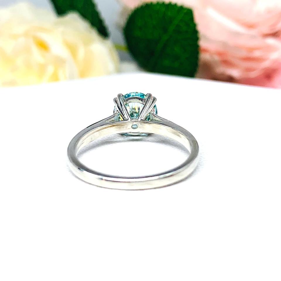 Round Blue Moissanite Engagement Ring - Authentic moissanites - Sterling silver setting