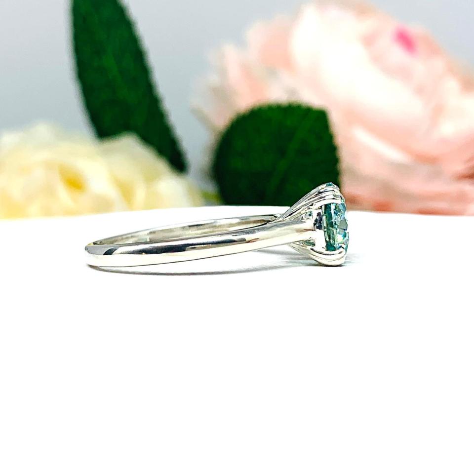 Round Blue Moissanite Engagement Ring - Authentic moissanites - Sterling silver setting