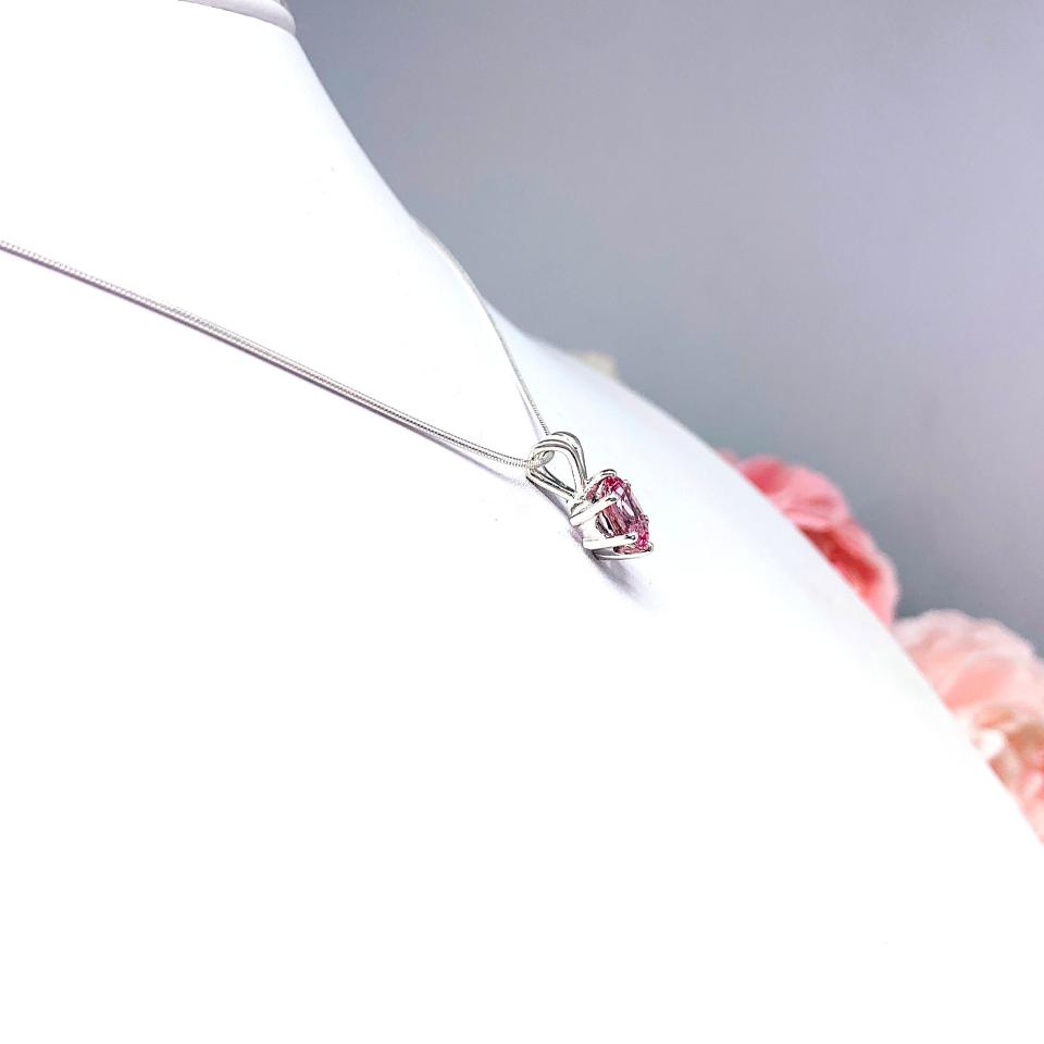 Padparadscha Pink Sapphire Pendant Necklace – 10x8mm, Lab-Created, Sterling Silver