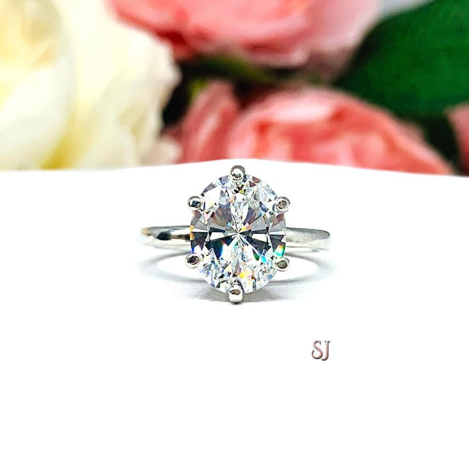 Oval Cubic Zirconia Engagement Ring – 9x7mm, 10x8mm, Sterling Silver