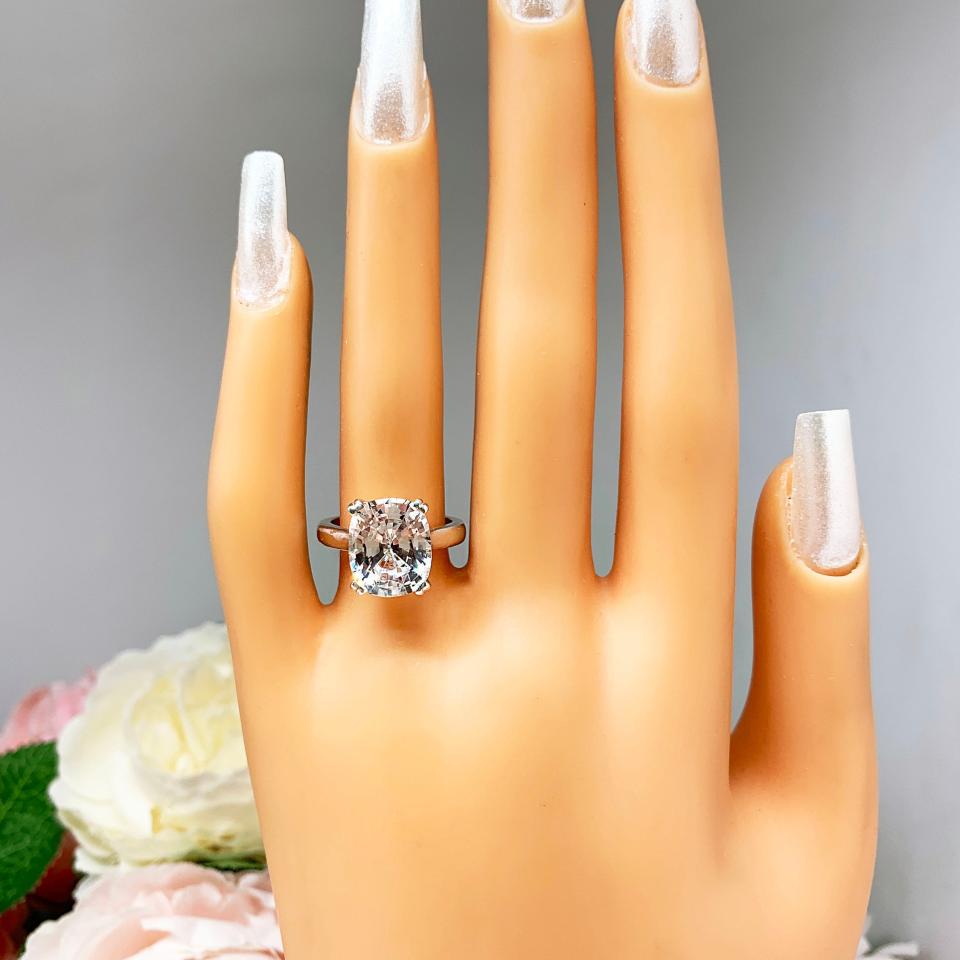 Lab White Sapphire Elongated Cushion Engagement Ring 12x10mm Wide Band