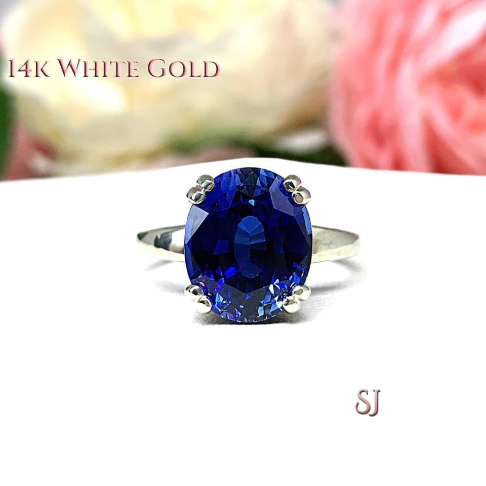 Lab Blue Sapphire Oval Double Prong Ring