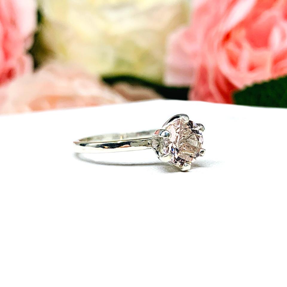 Pink Morganite Sterling Silver Ring Pastel 7mm Round Size 8 FINAL SALE