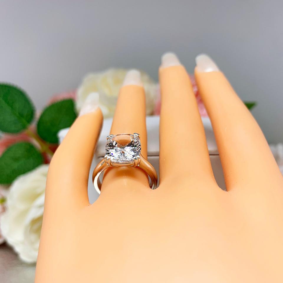 Lab White Sapphire Elongated Cushion Engagement Ring 12x10mm Wide Band