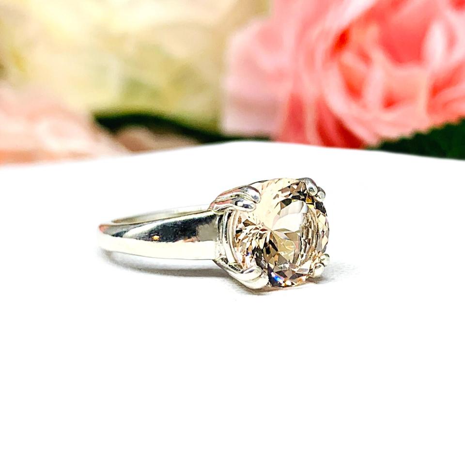 Natural morganite Sterling Silver Ring Size 6 - 9mm round peach gemstone
