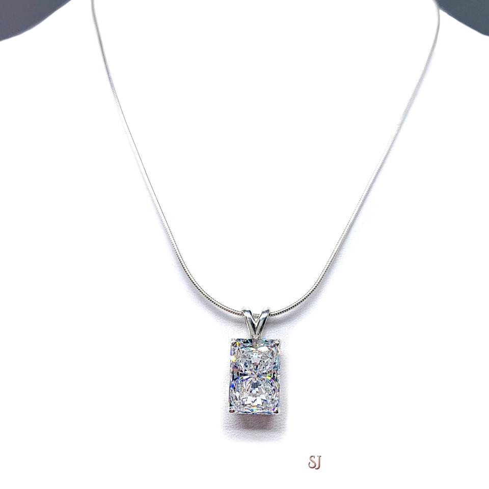 Radiant CZ Pendant Sterling Silver Necklace Colorless Cubic Zirconia