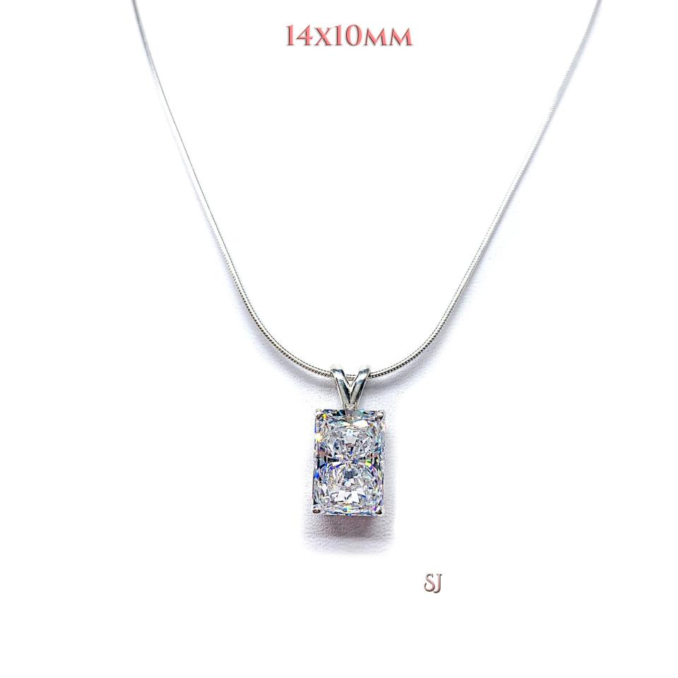 Radiant CZ Pendant Sterling Silver Necklace Colorless Cubic Zirconia