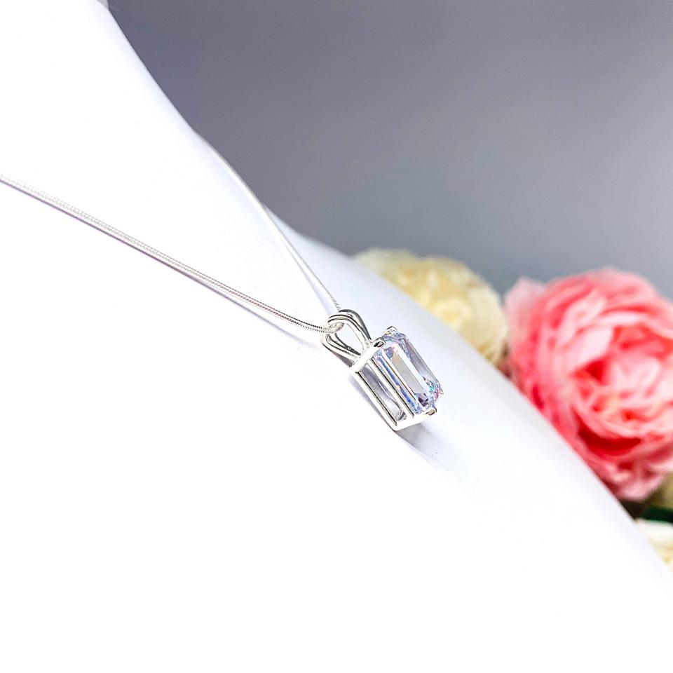 Emerald Cut CZ Pendant Sterling Silver Necklace - Six size options