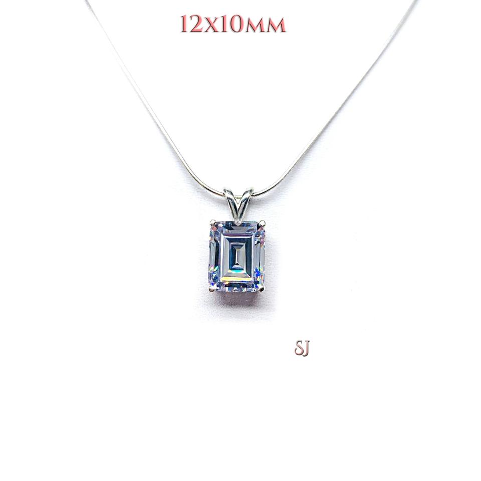 Emerald Cut CZ Pendant Sterling Silver Necklace - Six size options