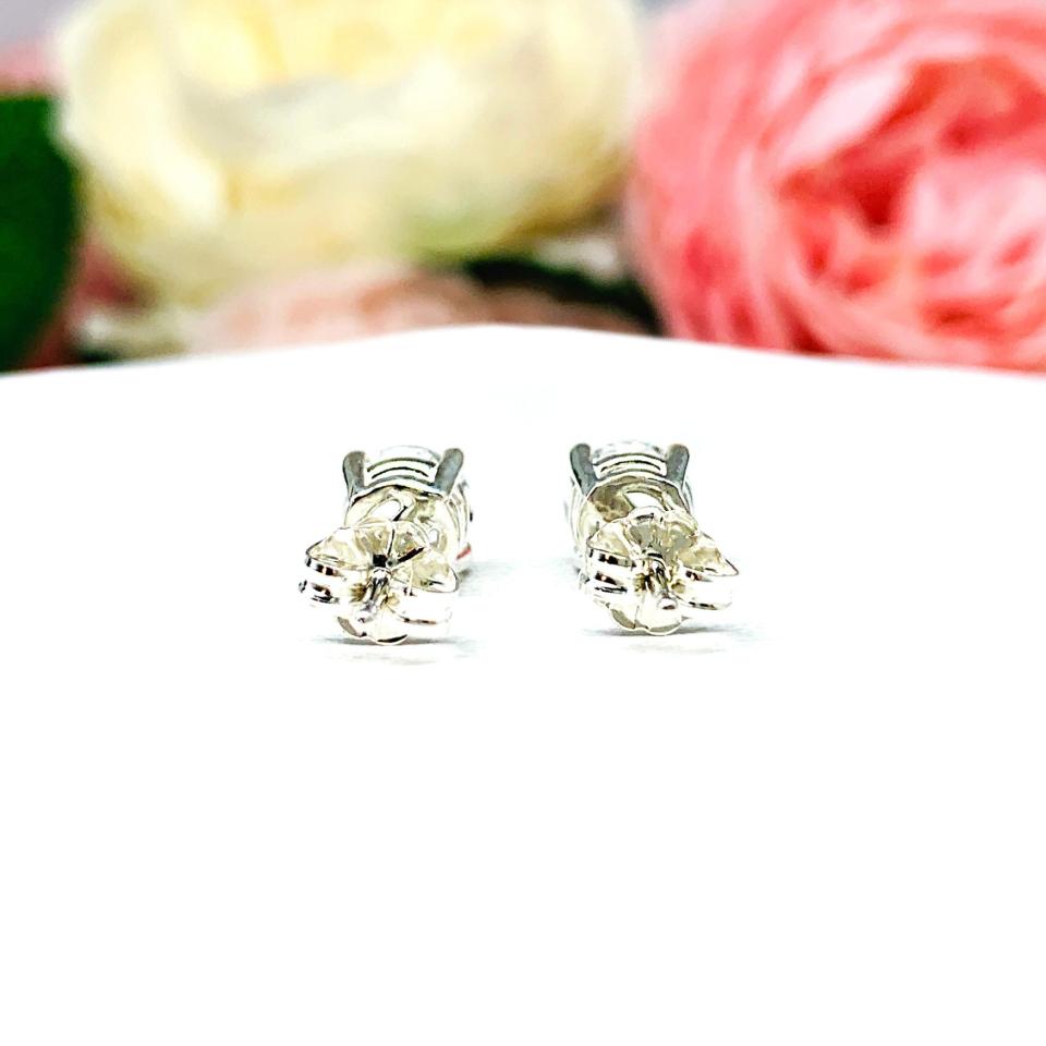 Round White Topaz Stud Earrings - Three size options - Sterling silver settings