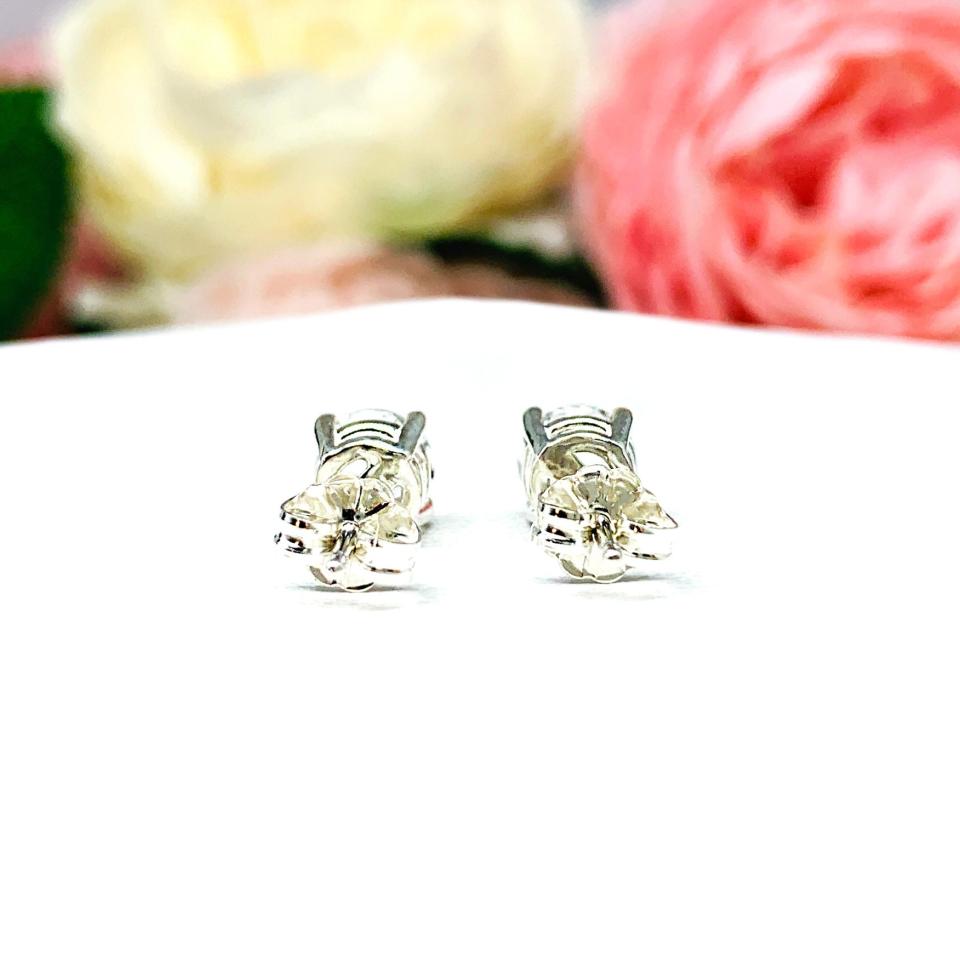 Round Natural White Topaz Basket Stud Earrings