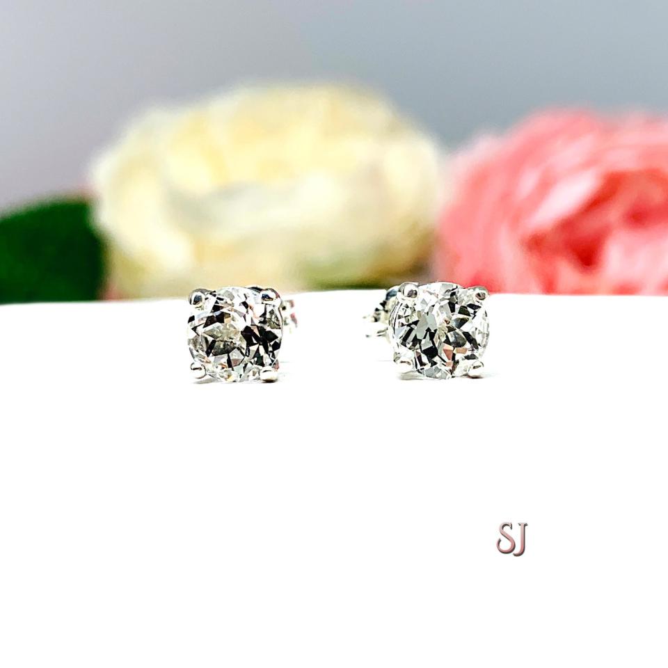 Round White Topaz Stud Earrings - Three size options - Sterling silver settings