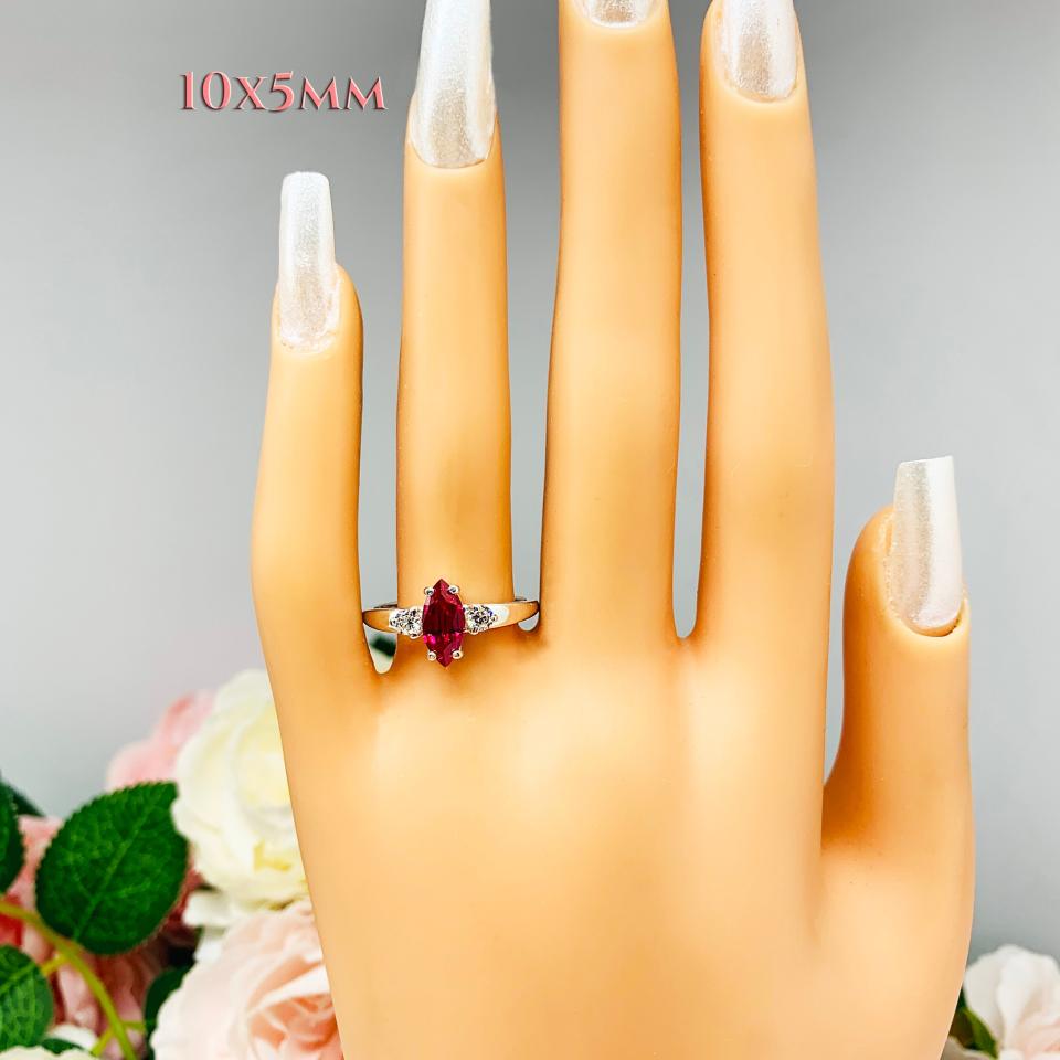 Lab Created Ruby Marquise Round CZ Ring