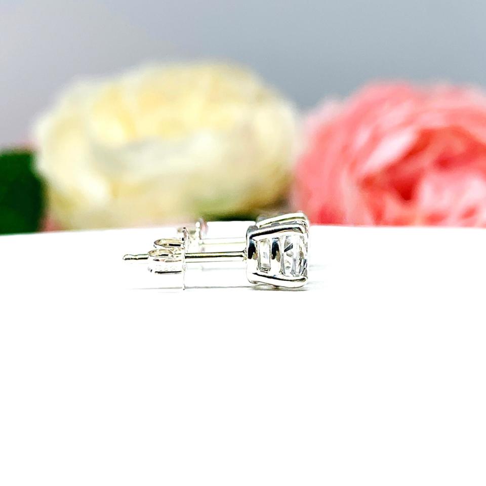 Round White Topaz Stud Earrings - Three size options - Sterling silver settings