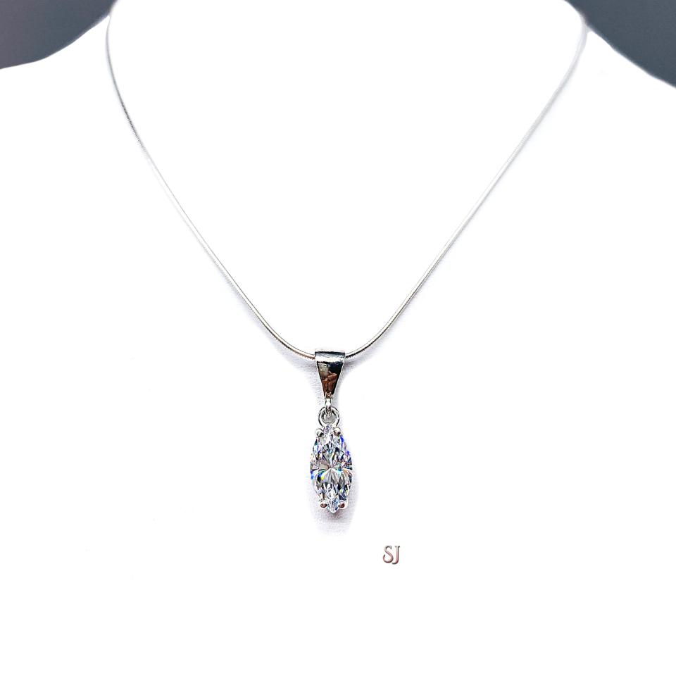 Marquise Cubic Zirconia Pendant - Sterling silver necklace with single bail CZ dangle - Two size options