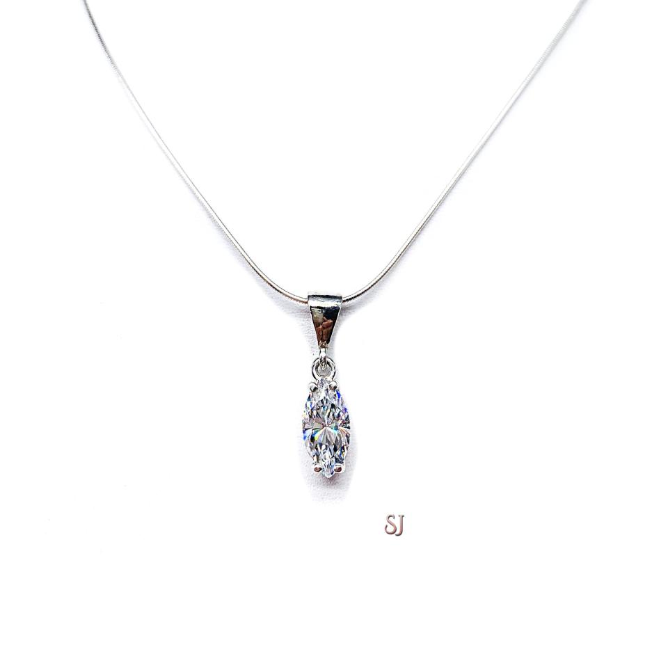 Marquise Cubic Zirconia Pendant - Sterling silver necklace with single bail CZ dangle - Two size options
