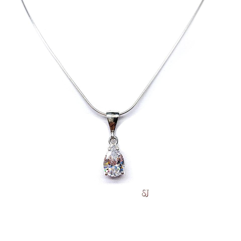 Pear CZ Pendant - Sterling silver necklace with single bail dangle setting - Four size options