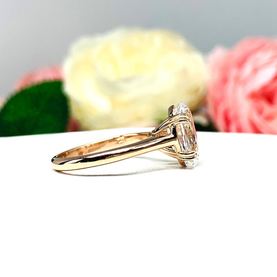 Lab White Sapphire Elongated Oval Engagement Ring 12x8mm 4.5 Carats
