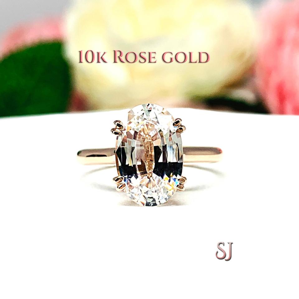 Lab White Sapphire Elongated Oval Engagement Ring 12x8mm 4.5 Carats
