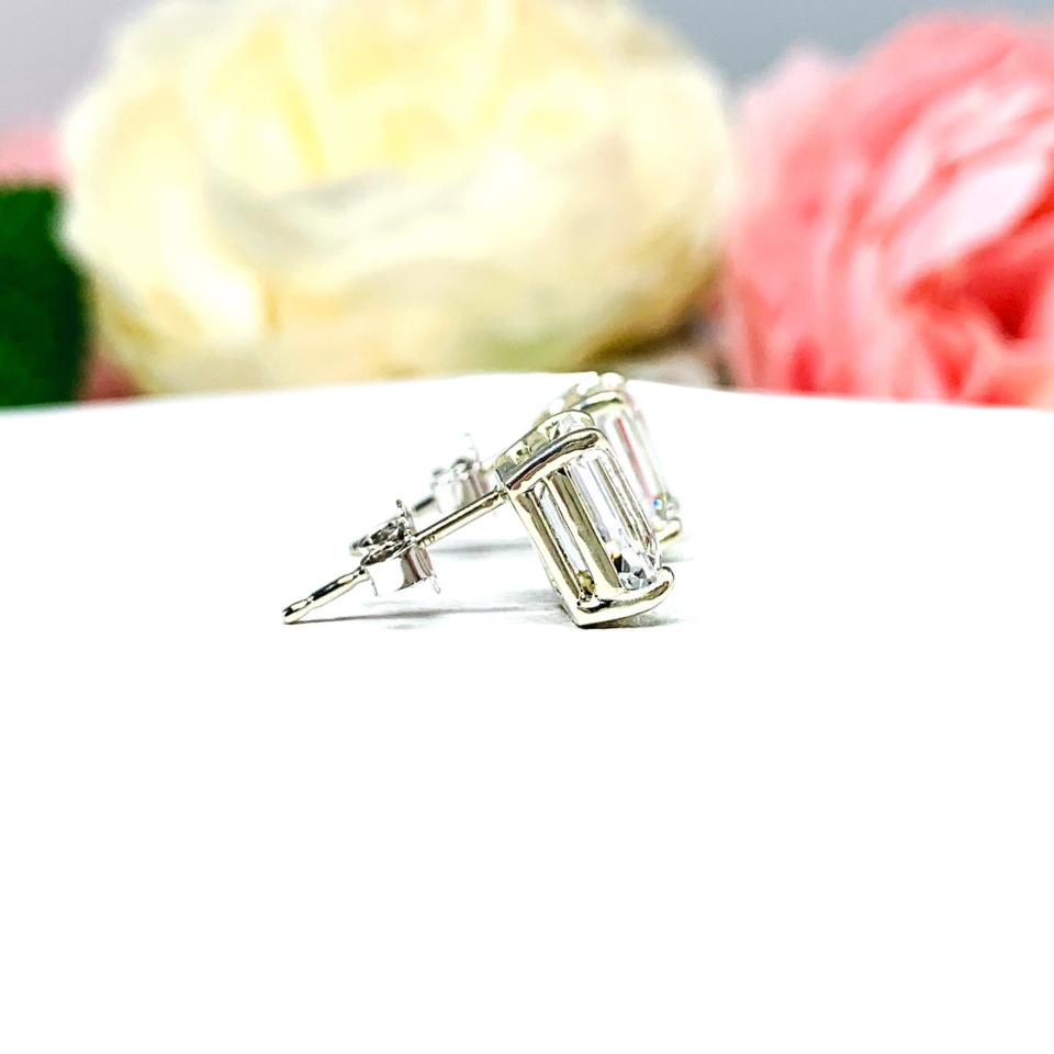 Lab White Sapphire Emerald Cut Stud Earrings