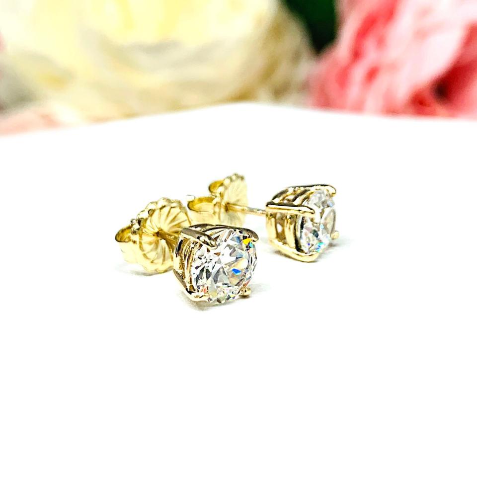 Old European Cut Cubic Zirconia Basket Stud Earrings