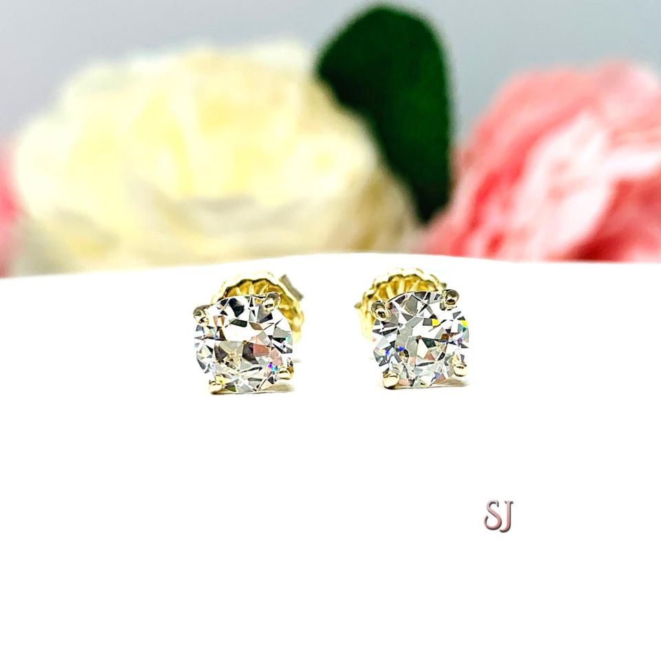 Old European Cut Cubic Zirconia Basket Stud Earrings