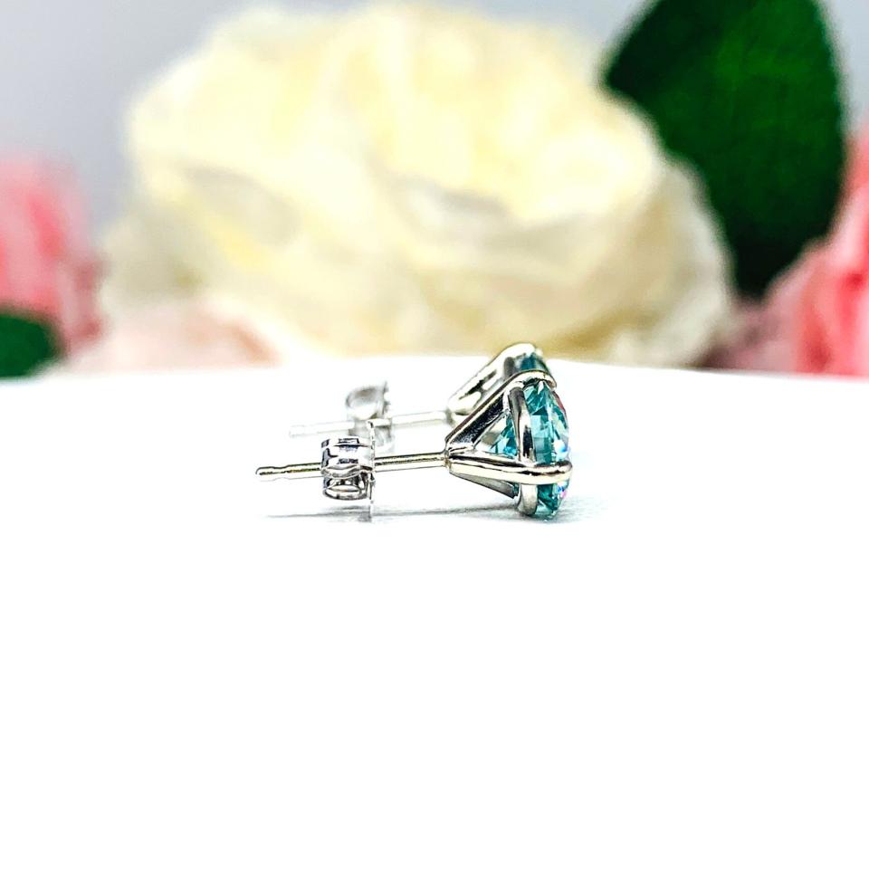Blue Moissanite Martini 14k Gold Stud Earrings - Authentic moissanite - Solid gold settings