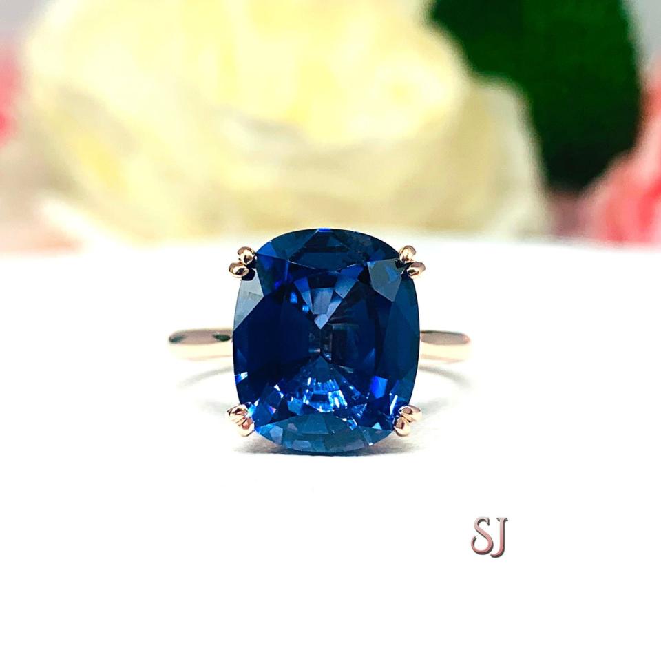 Lab Blue Sapphire 12x10mm Elongated Cushion Ring