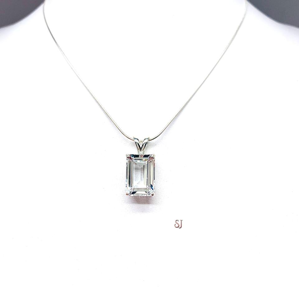 Emerald Cut White Topaz Pendant -  Sterling silver necklace - Natural gemstone in four size options