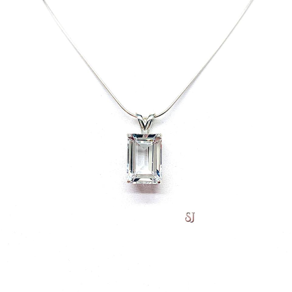 Emerald Cut White Topaz Pendant -  Sterling silver necklace - Natural gemstone in four size options