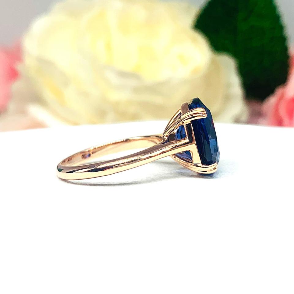 Lab Blue Sapphire 12x10mm Elongated Cushion Ring