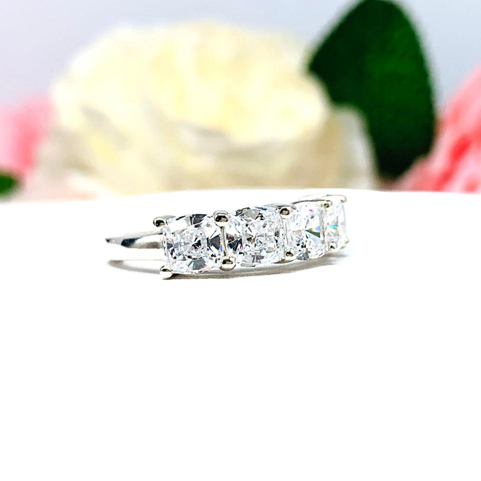 Cushion CZ Five Stone Ring 5mm Cubic Zirconia Sterling Silver SIZE 6