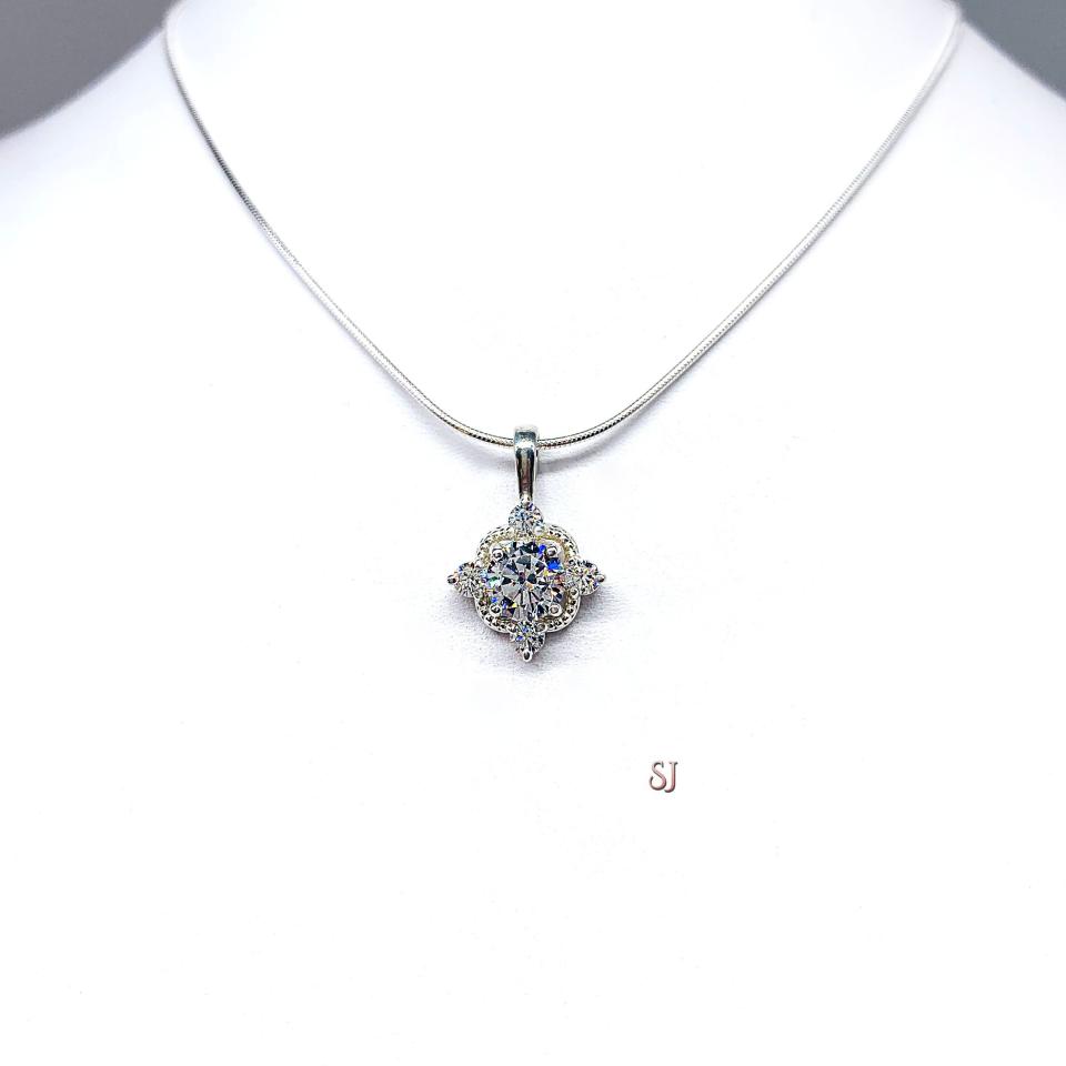 Round CZ Pendant - Antique art deco sterling silver necklace - Three size options