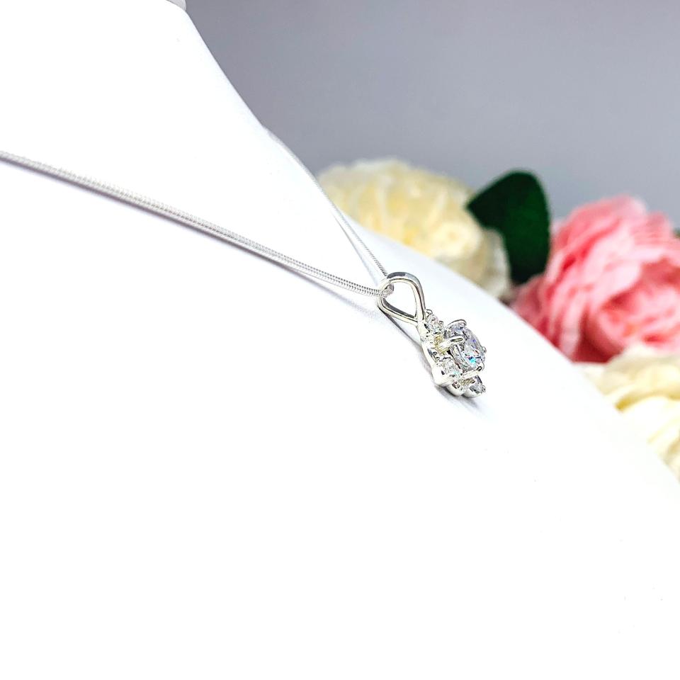 Round CZ Pendant - Antique art deco sterling silver necklace - Three size options