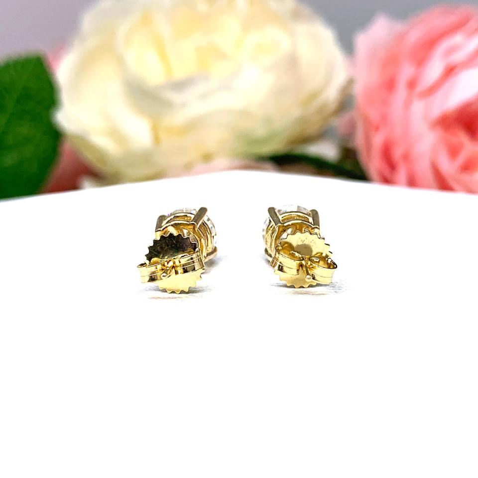 Moissanite 14k Yellow Gold Stud Earrings - 7mm (2.5 Cts) authentic moissanites - Solid gold settings - FREE 3RD DAY UPS