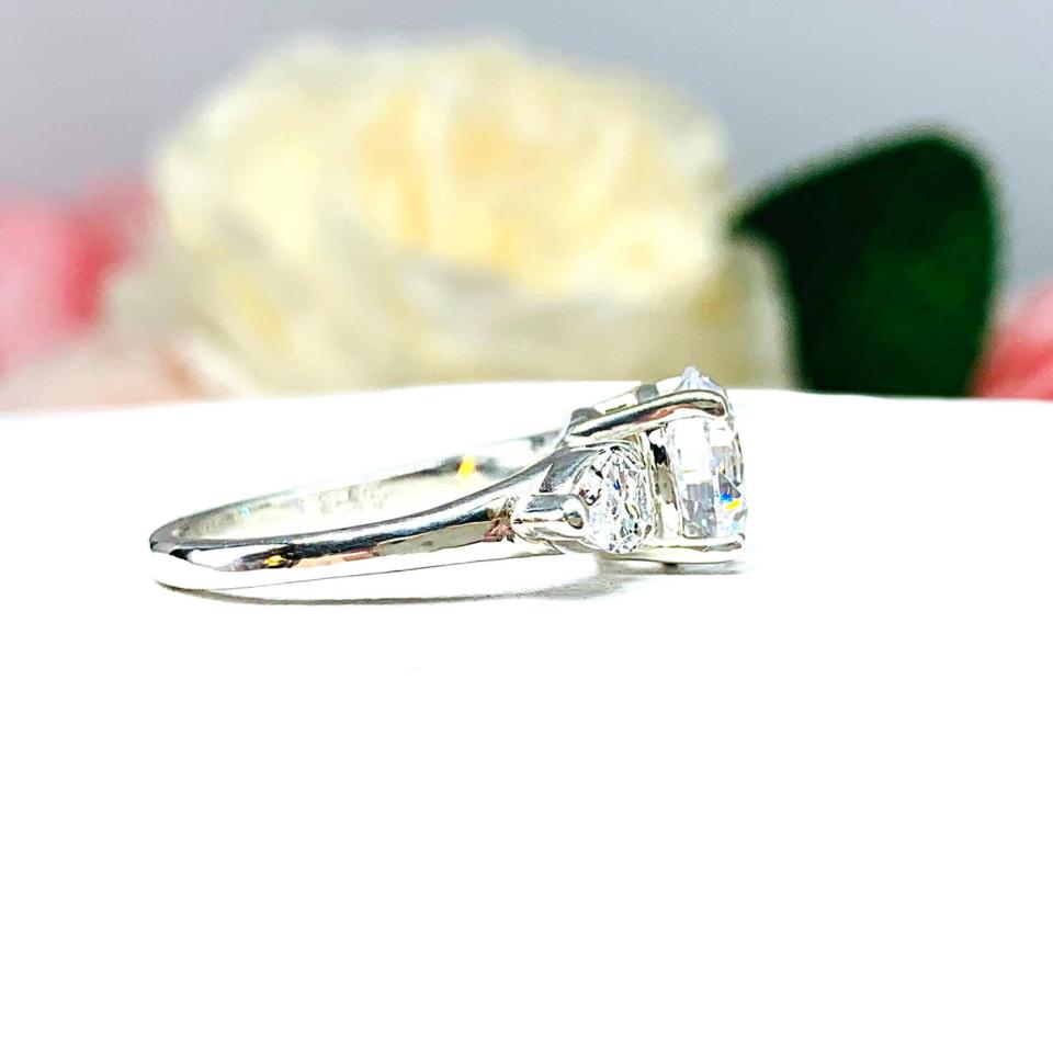 Round CZ Pear Three Stone Engagement Ring 8mm or 10mm Center
