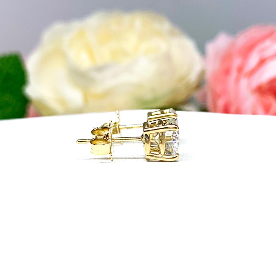 Moissanite 14k Yellow Gold Stud Earrings - 7mm (2.5 Cts) authentic moissanites - Solid gold settings - FREE 3RD DAY UPS